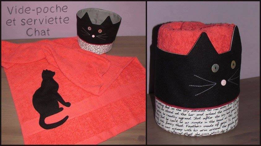 Corbeille chat et serviette de toilette décorée