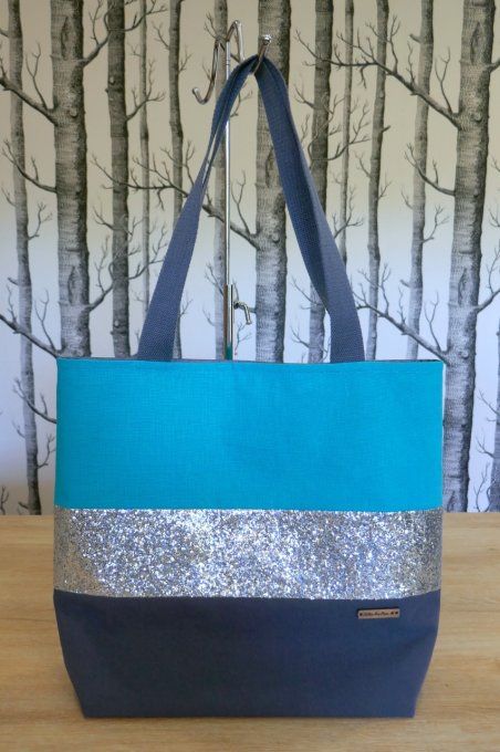 Petit cabas lin et paillettes + pochette